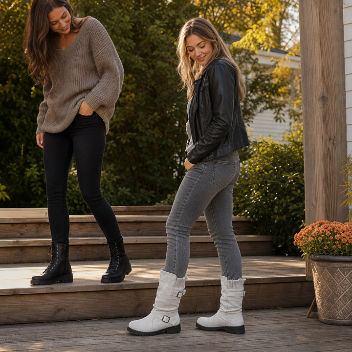 Damen Slouch Stiefel Mit Grober Sohle Und Gerippter Manschette