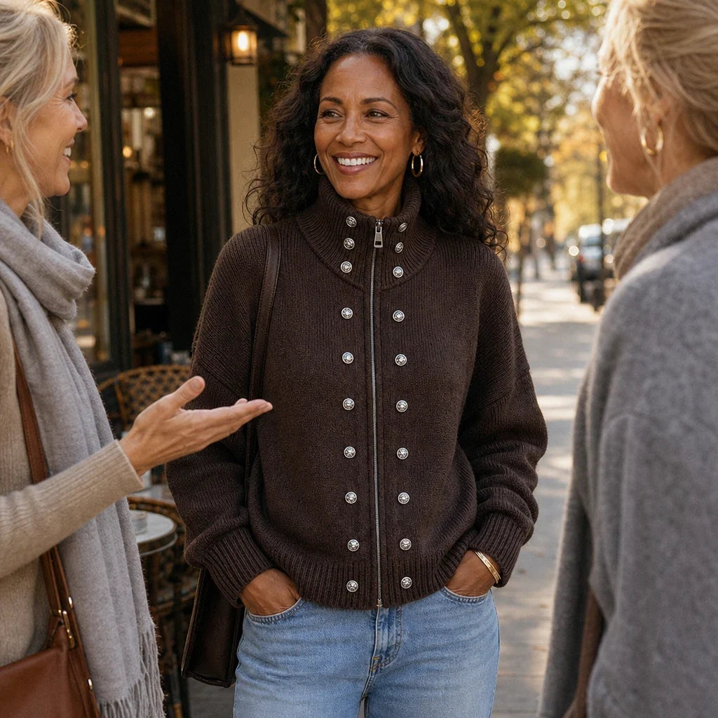 Zweireihige Strickjacke mit Stehkragen