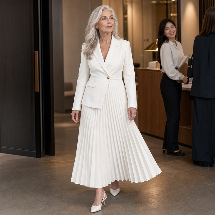 Damen Midikleid Mit Falten Und Knopfleiste
