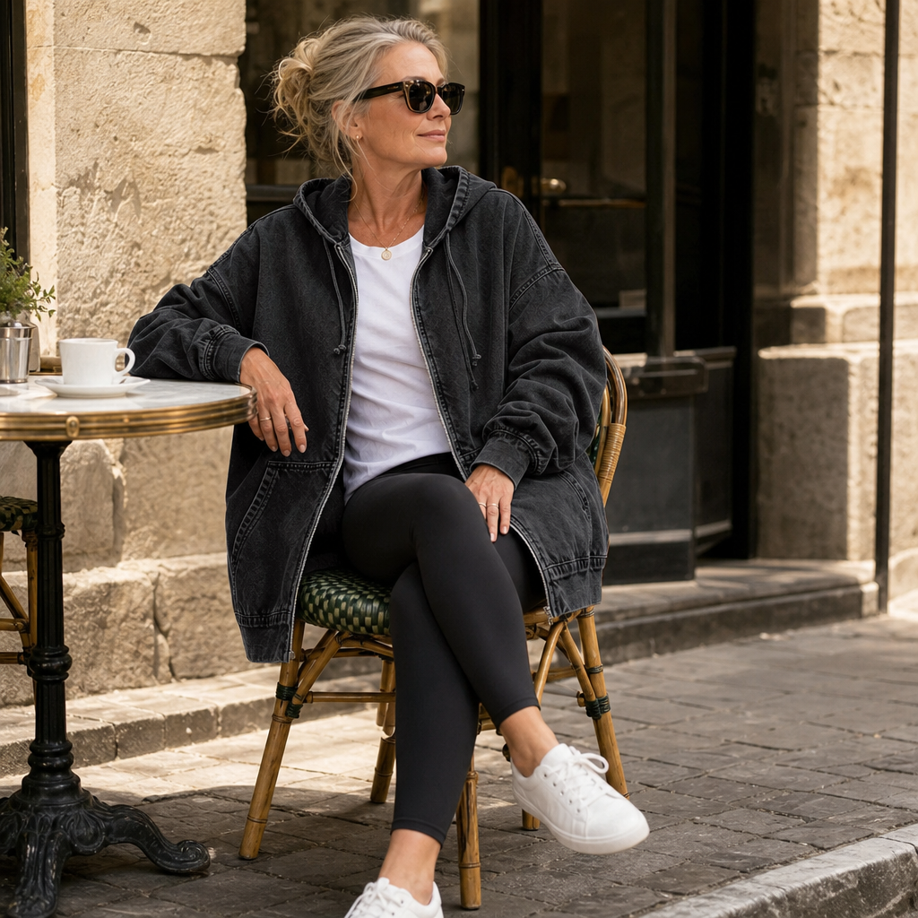 Damen Jeansjacke mit Kapuze und Reißverschluss, Oversized