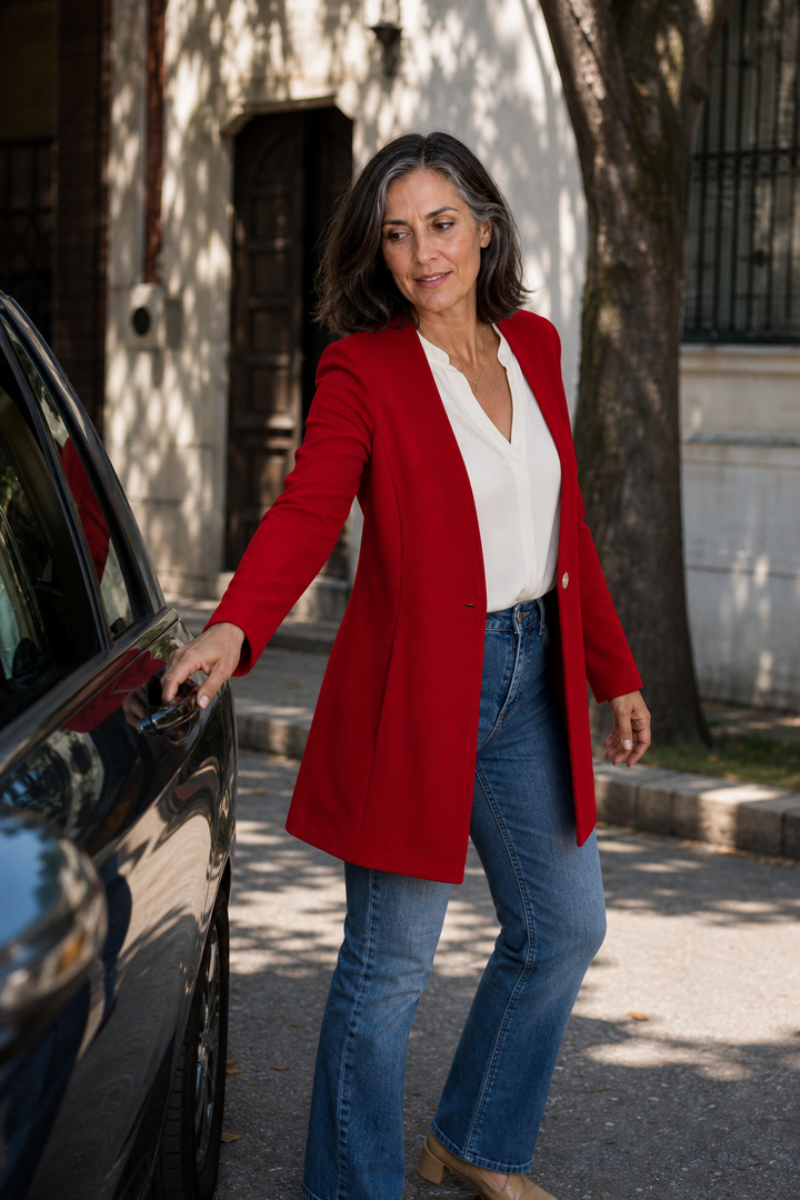 Damen Blazer V-Ausschnitt A-Linie Mit Einem Knopf