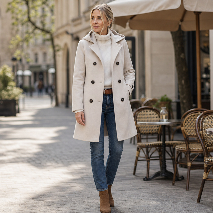 Damen Doppelreihiger Peacoat Mit Kapuze
