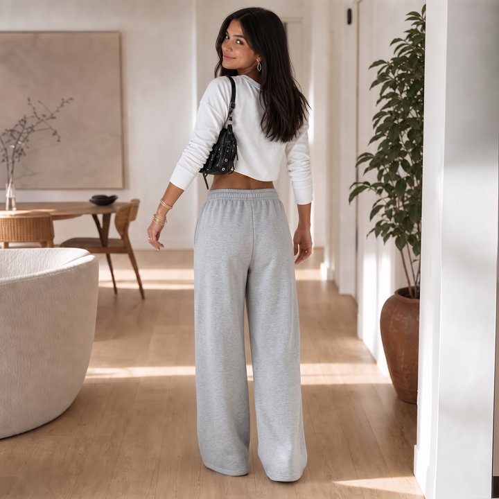 Damen Jogginghose Mit Falten Und Weitem Bein