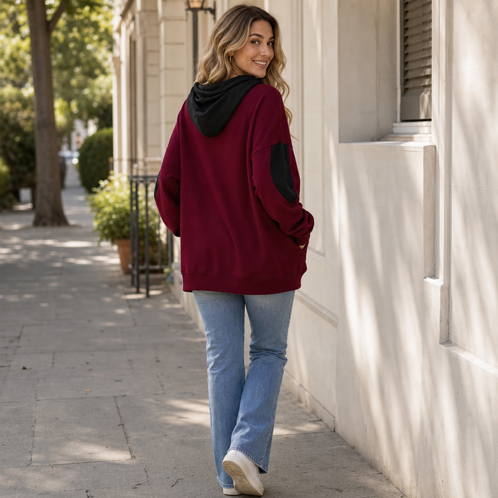 Vela | Oversized Hoodie mit V-Ausschnitt und Colorblock