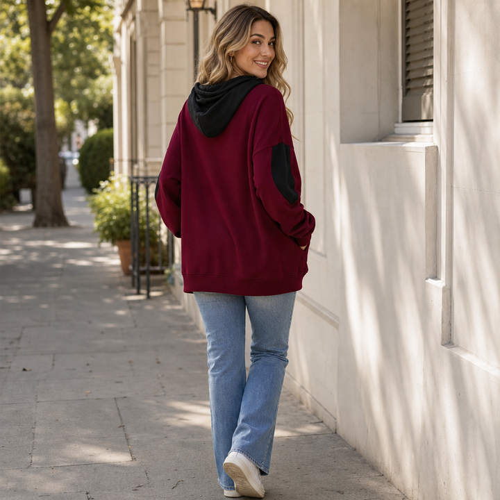 Vela | Oversized Hoodie mit V-Ausschnitt und Colorblock
