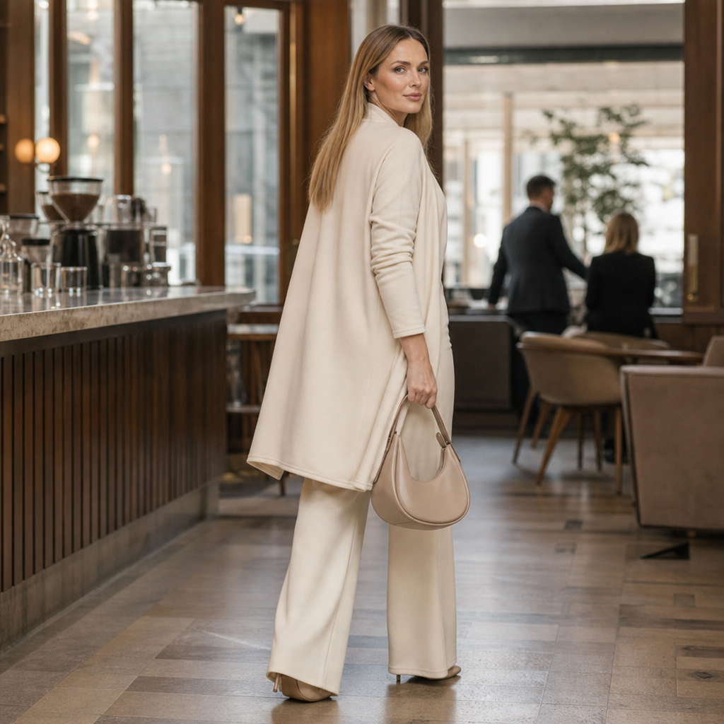 Damen Set Lange Strickjacke Mit Top Und Hose