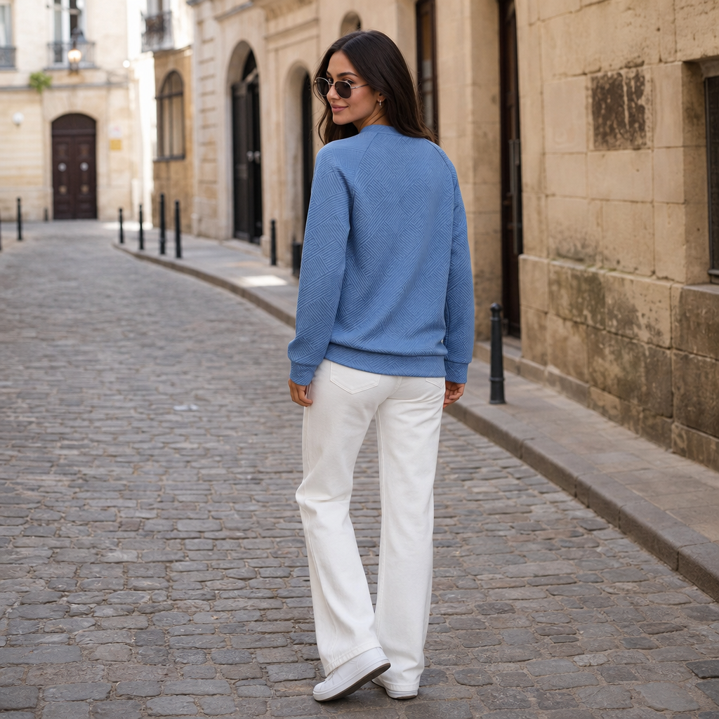 Stripewell | Damen Jacquard-Sweatshirt mit Streifen und V-Ausschnitt