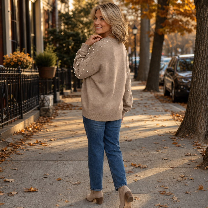 Pearla - Pull-over avec décoration en perles sur les manches