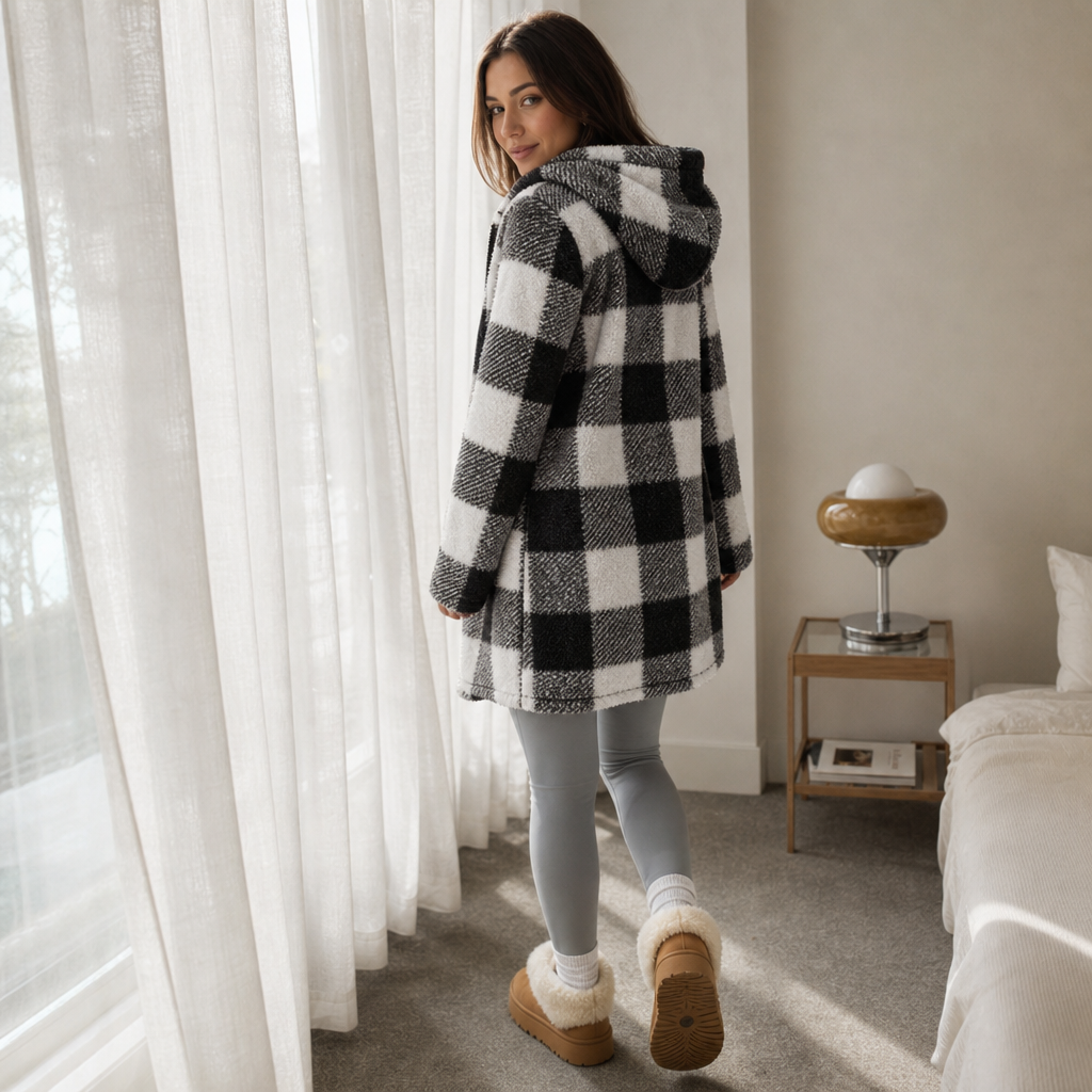 Damen Karo Hoodie-Jacke Mit Reißverschluss