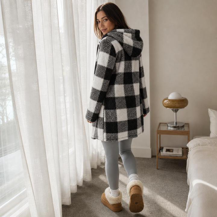 Damen Karo Hoodie-Jacke Mit Reißverschluss
