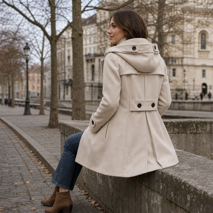 Damen Doppelreihiger Peacoat Mit Kapuze