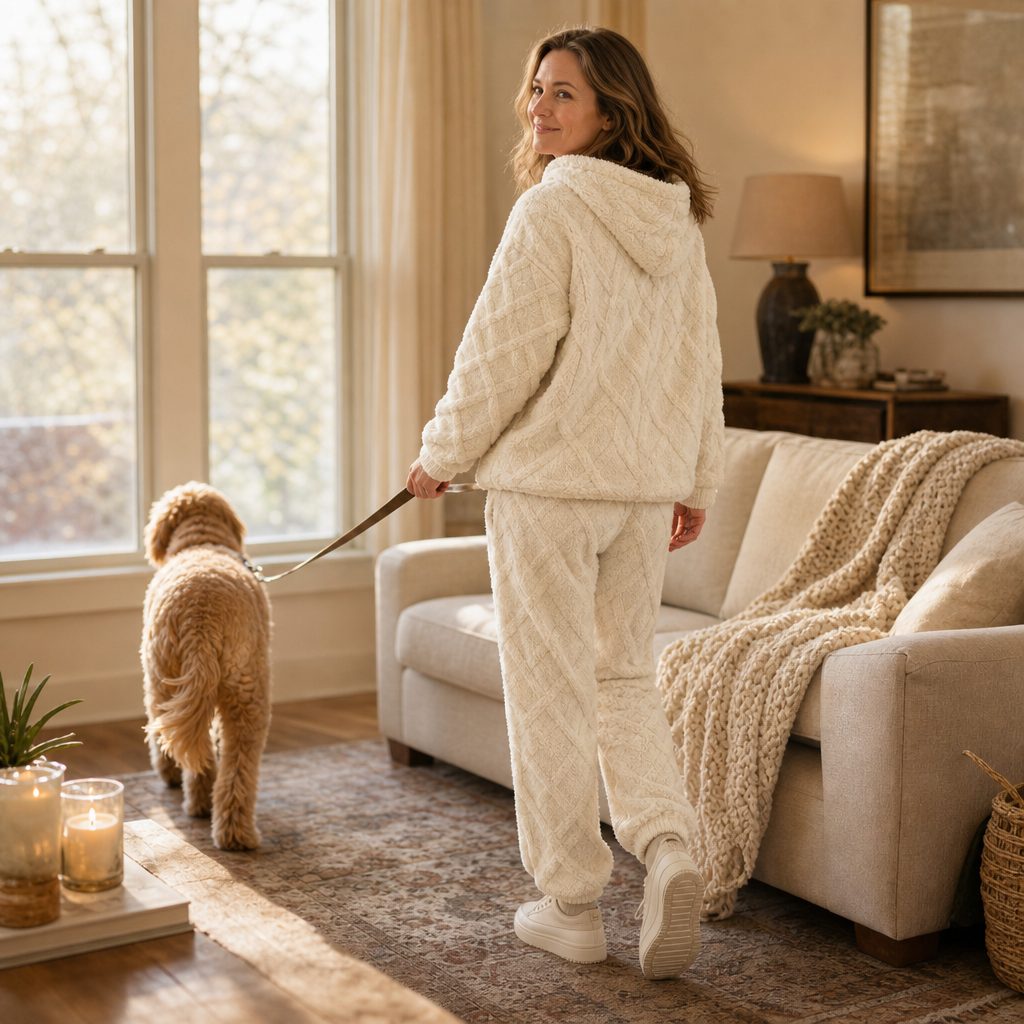 Damen Lounge Set 3D Prägung Oberteil Und Hose