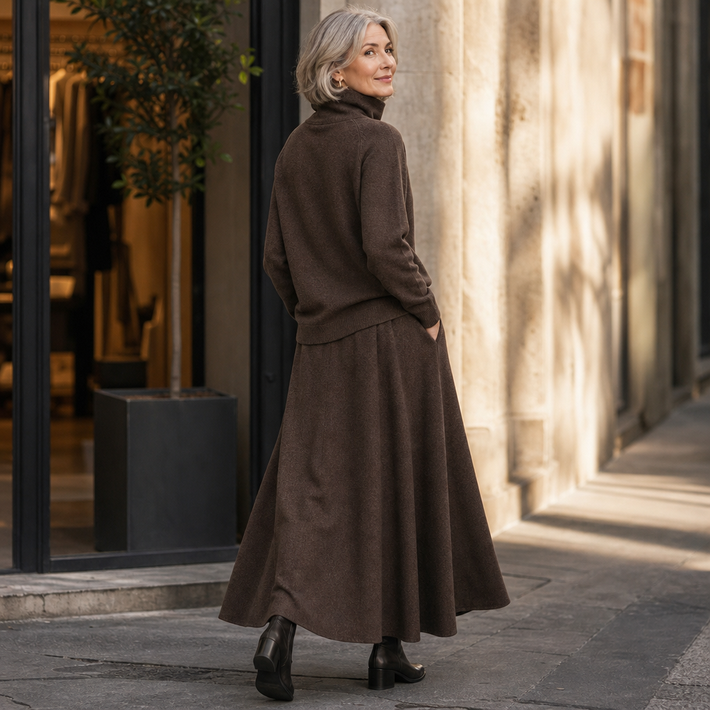 Damen Set Rollkragen Pullover Und Maxirock