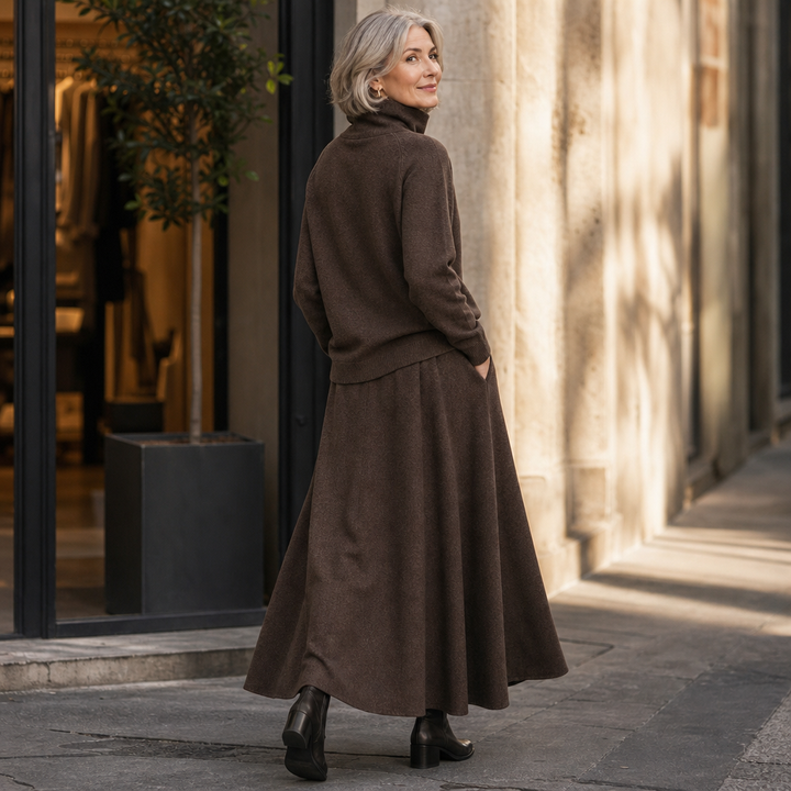 Damen Set Rollkragen Pullover Und Maxirock