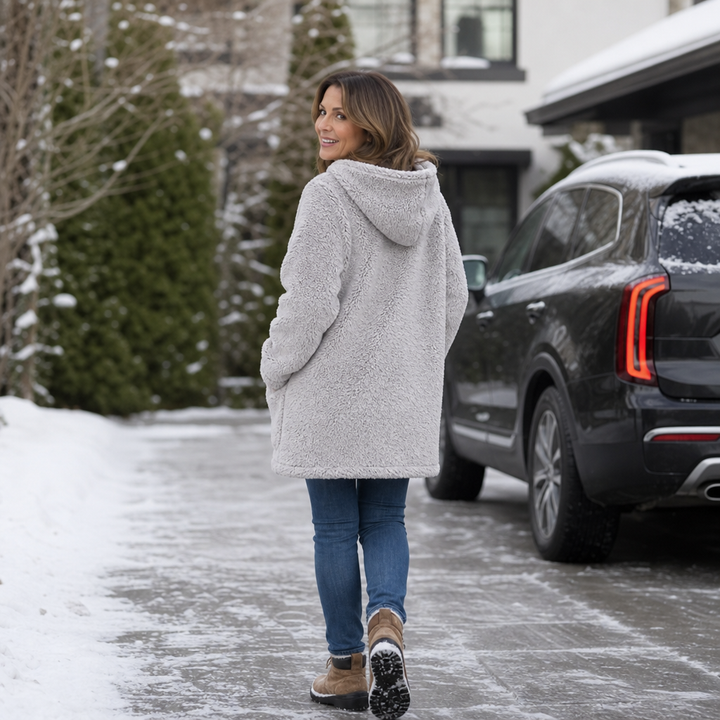 Damen Plüsch Strickjacke Mit Kapuze — Kuschelig Warm