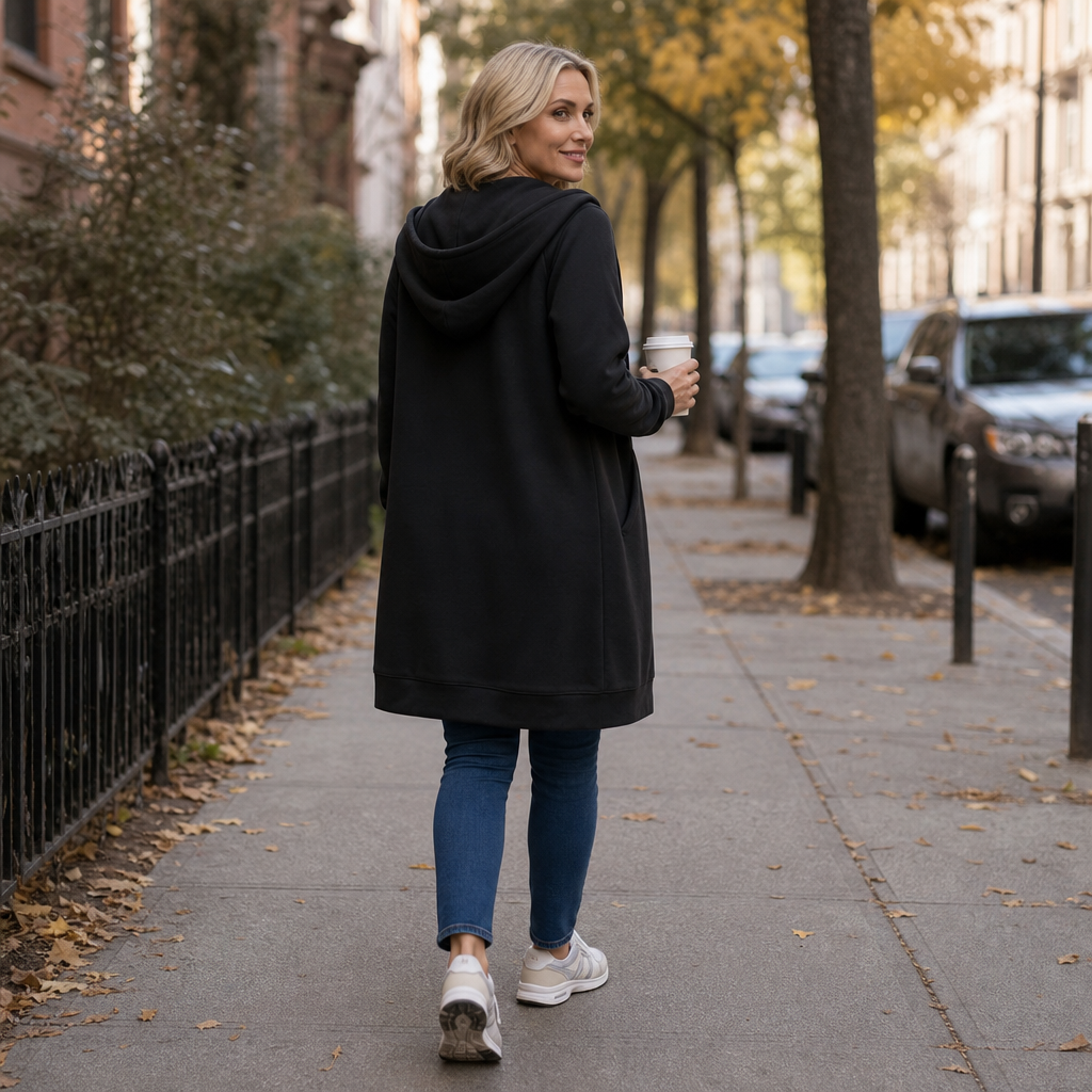 Damen Strickjacke Mittellang Mit Kapuze