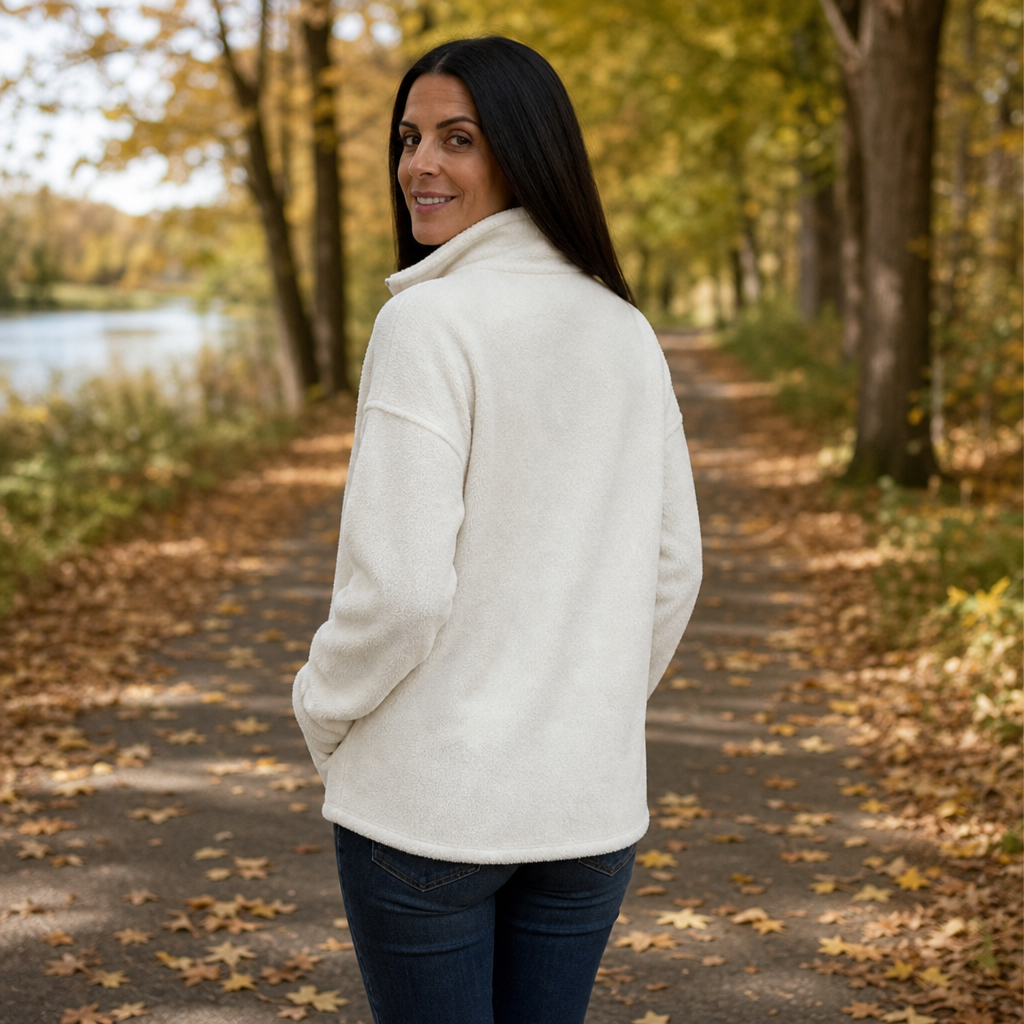 Damen Drop Shoulder Pullover Mit Viertel Reißverschluss