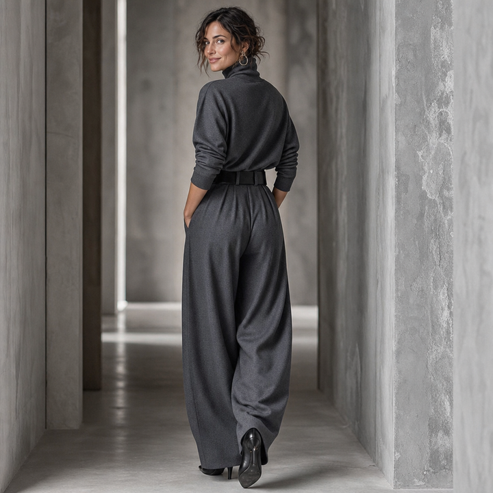Damen Set Rollkragen Top Mit Hose Und Gürtel