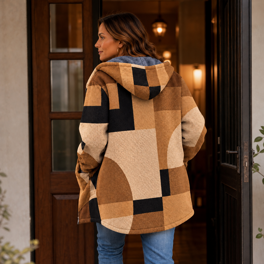Patchwork Poise | Damen Kapuzenjacke mit geometrischem Colorblock