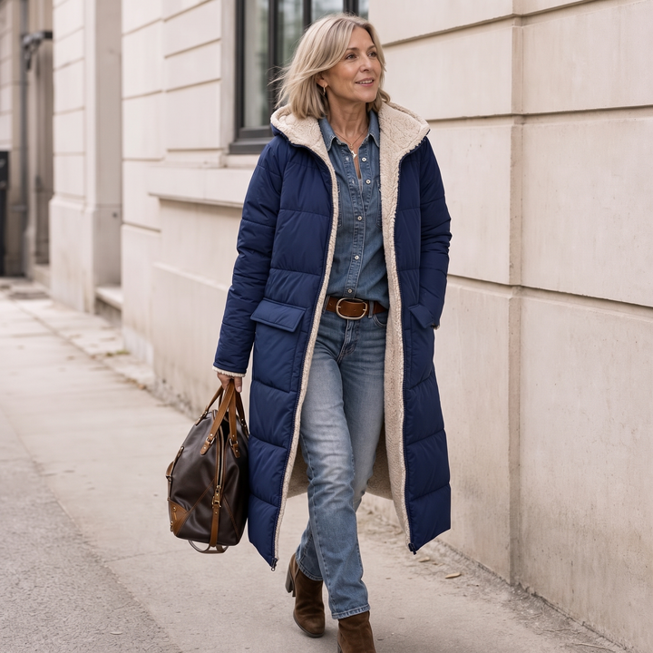 Damen Wendemantel Steppstoff Und Sherpa