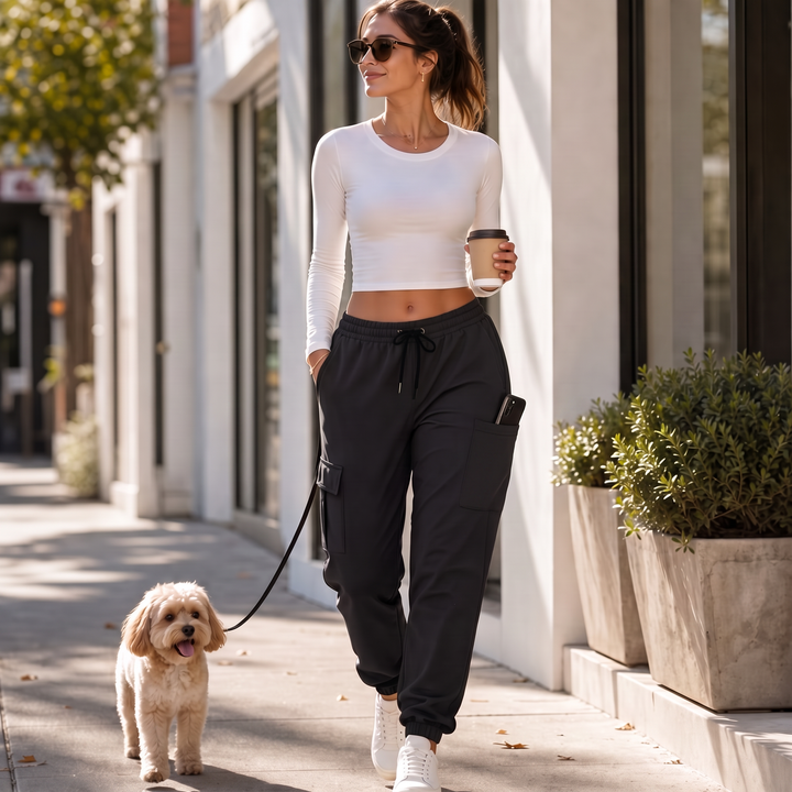 Damen Cargo Jogger Hohe Taille Weites Bein