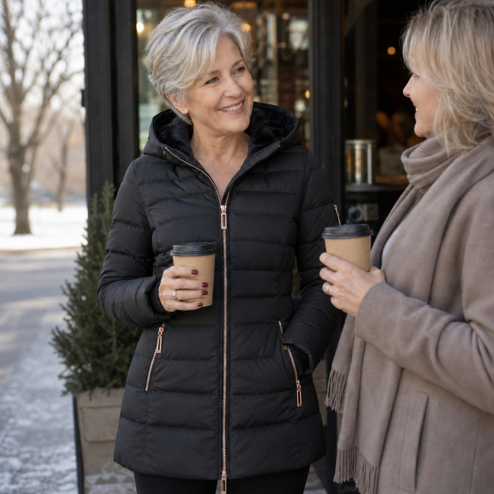 Damen Winterjacke Mittellang Mit Plüsch Und Kapuze