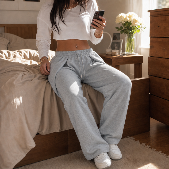 Damen Jogginghose Mit Falten Und Weitem Bein