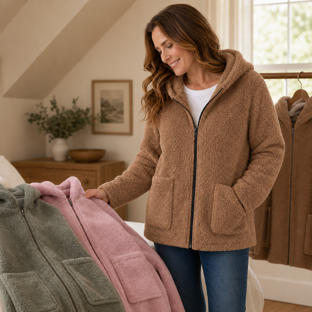 Damen Plüschfleece Jacke Mit Kapuze