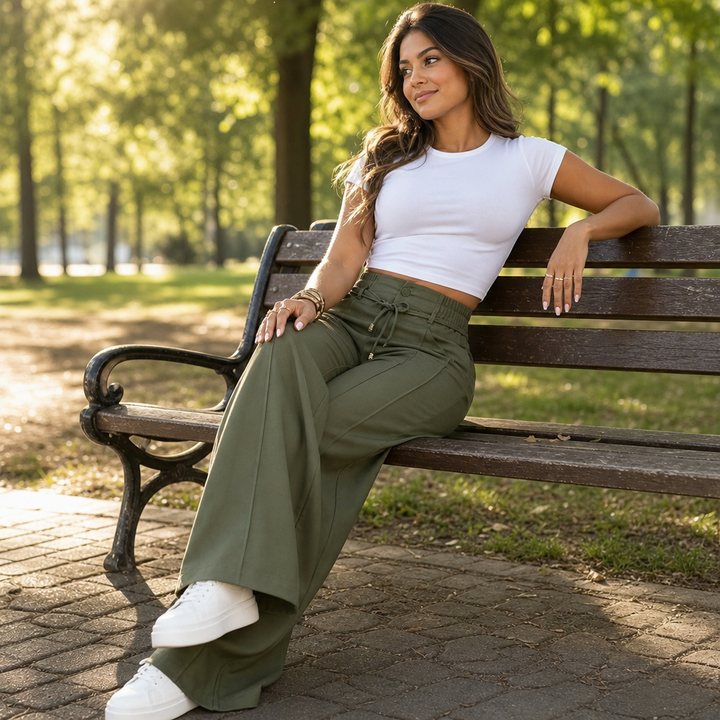 Damen Hose Hohe Taille Gerades Bein Mit Vorderer Naht