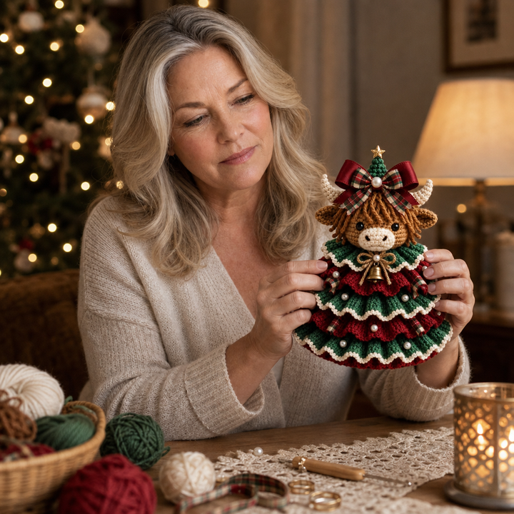 Weihnachtsornamente Set Gehäkelte Highland Kuh