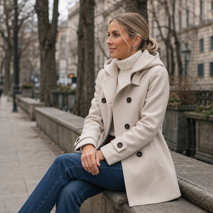Damen Doppelreihiger Peacoat Mit Kapuze