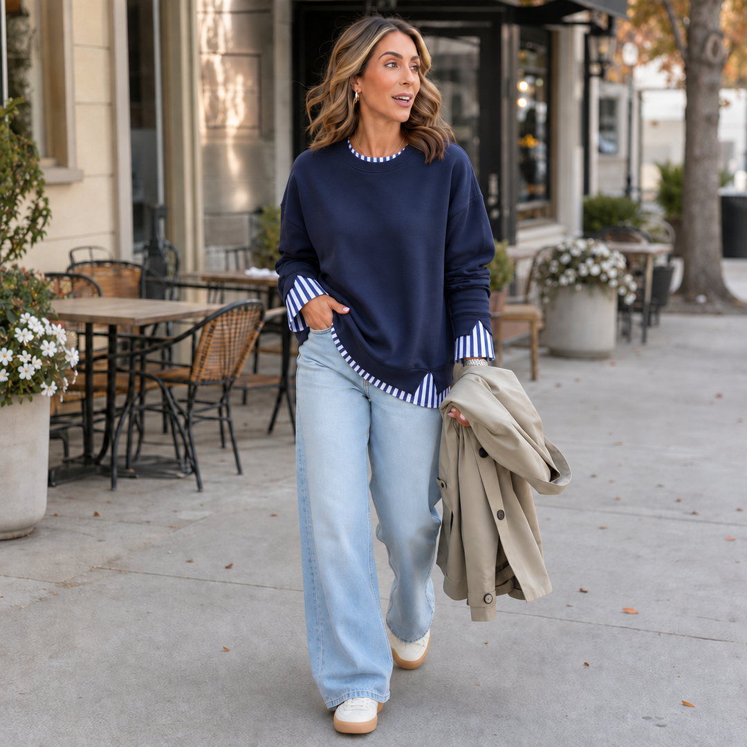 Layerella | Sweatshirt mit Fake-Layer und geripptem Bündchen