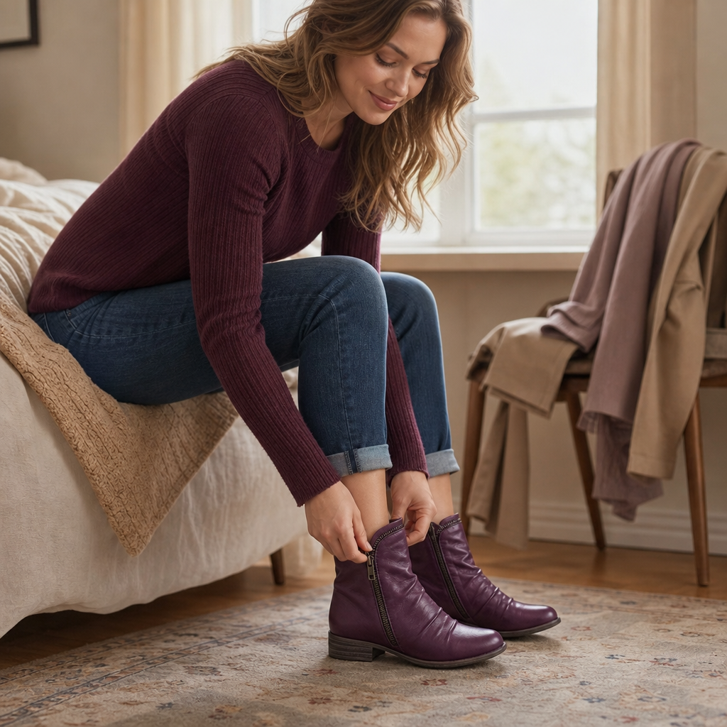 Damen Ankle Boots schmal mit seitlichem Reißverschluss