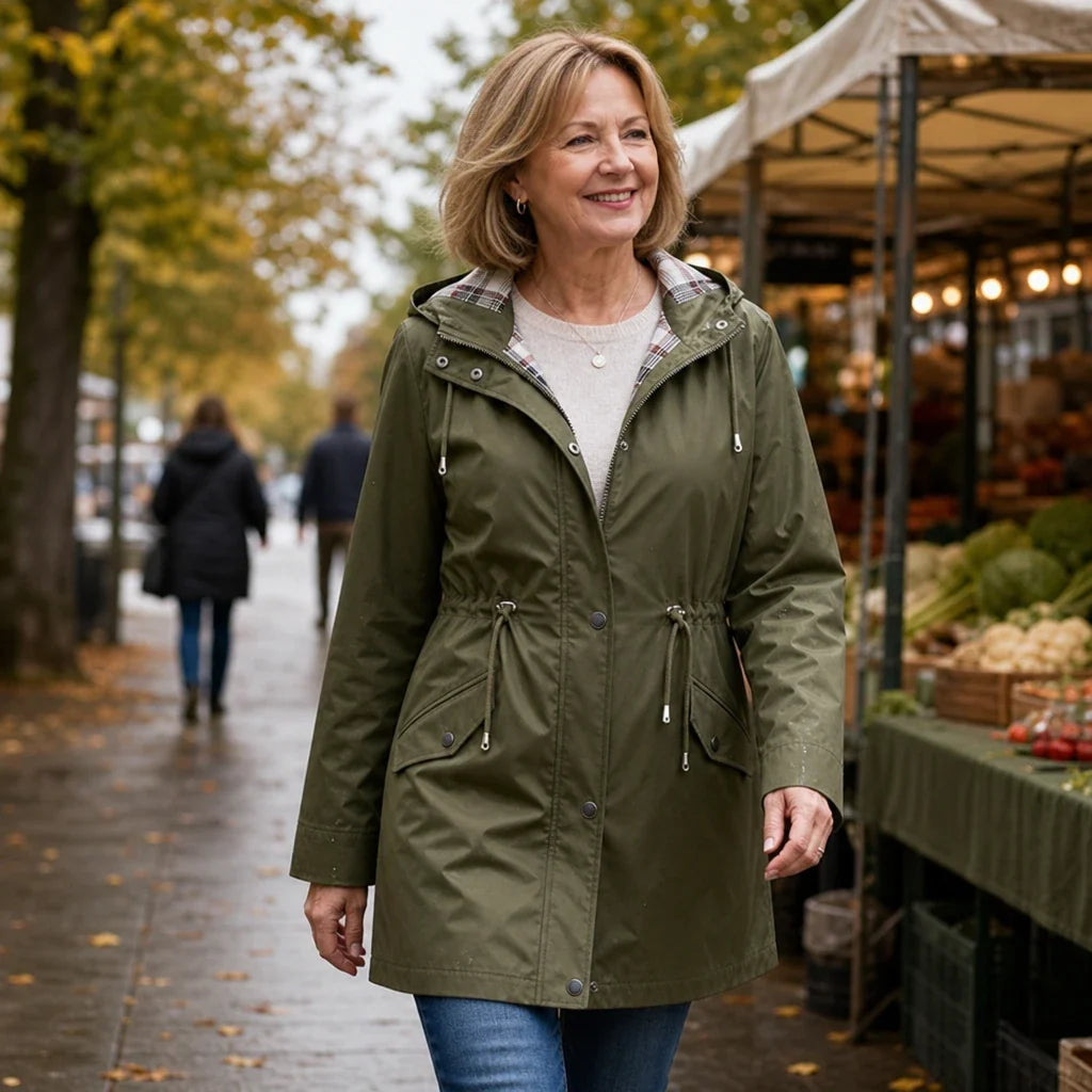 Imperméable avec capuche amovible et taille réglable