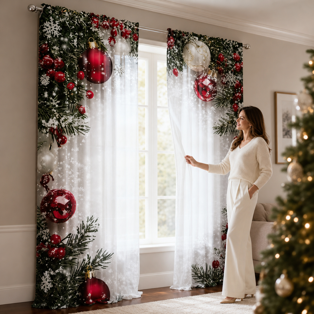 Yuletide Glow | Weihnachts-Vorhänge mit Semi-Transparenz