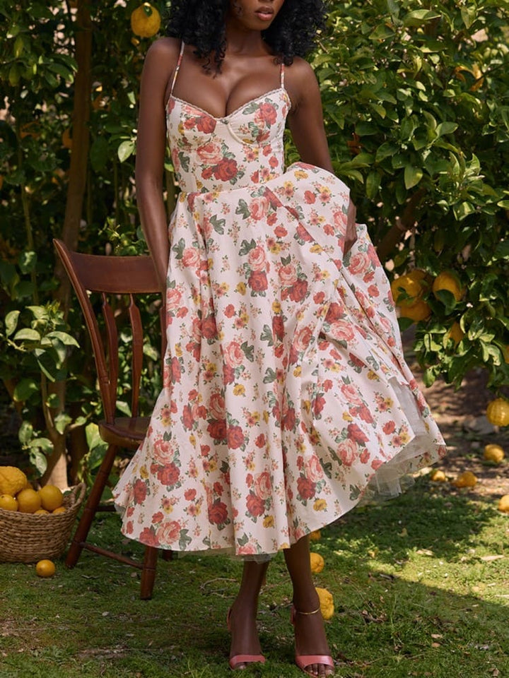 Women's Sleeveless Corset Midi Dress - Elegant Dinner Party Style