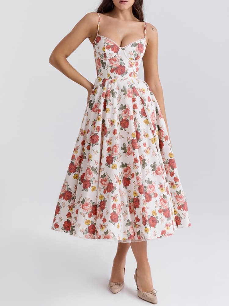 Women's Sleeveless Corset Midi Dress - Elegant Dinner Party Style
