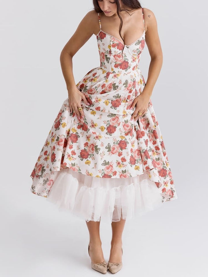 Women's Sleeveless Corset Midi Dress - Elegant Dinner Party Style
