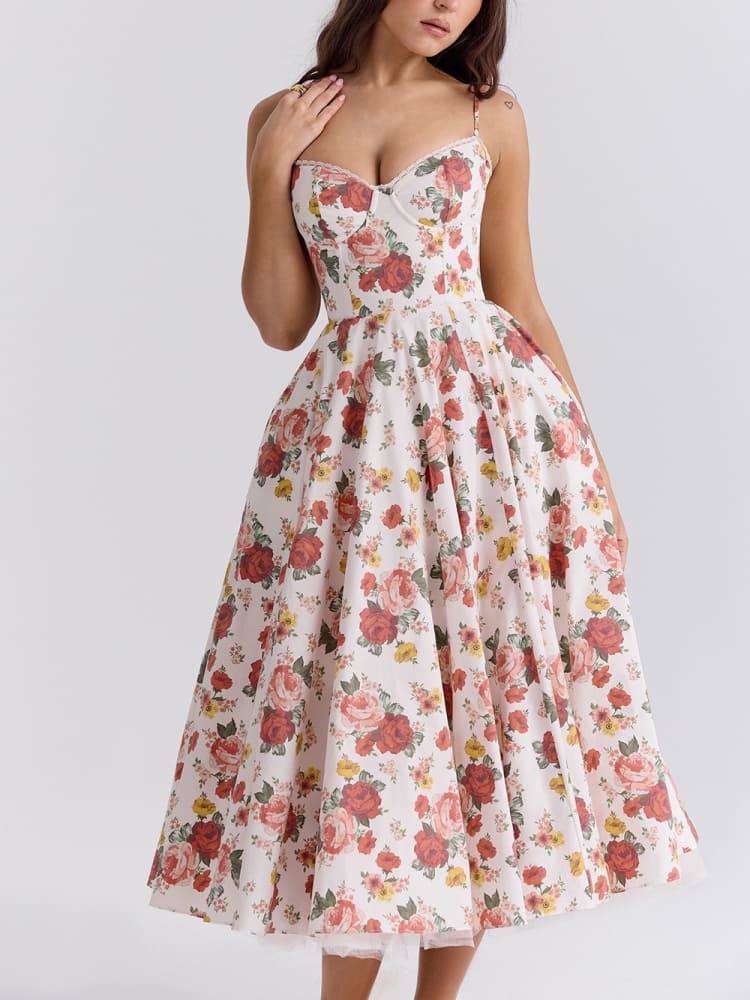 Women's Sleeveless Corset Midi Dress - Elegant Dinner Party Style