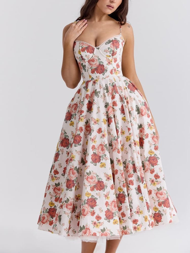 Women's Sleeveless Corset Midi Dress - Elegant Dinner Party Style
