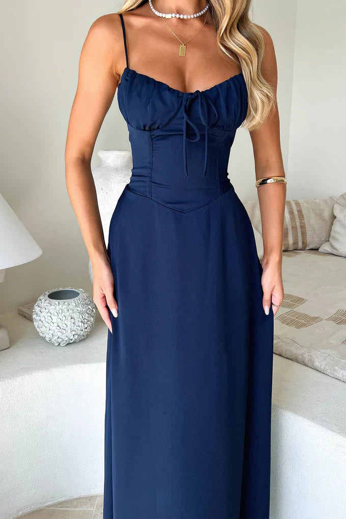 Sleeveless Maxi Dress with Lace-Up Detail – Elegant & Flowing