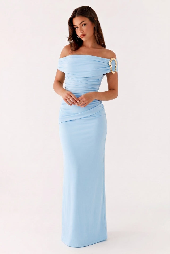 Damen Einfarbiges Maxikleid Mit Asymmetrischem Ausschnitt – Abendkleid