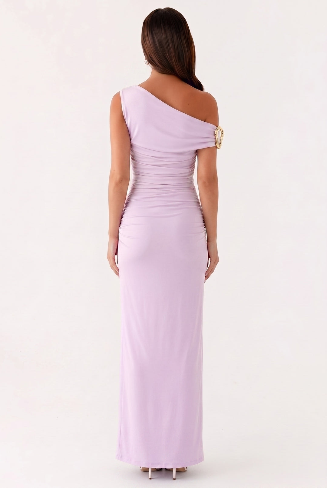Damen Einfarbiges Maxikleid Mit Asymmetrischem Ausschnitt – Abendkleid