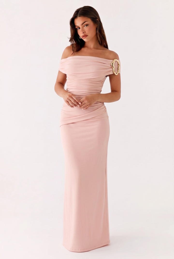 Damen Einfarbiges Maxikleid Mit Asymmetrischem Ausschnitt – Abendkleid