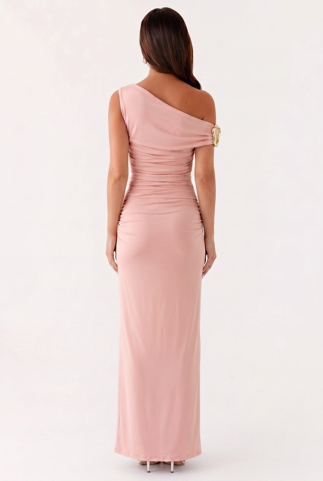 Damen Einfarbiges Maxikleid Mit Asymmetrischem Ausschnitt – Abendkleid