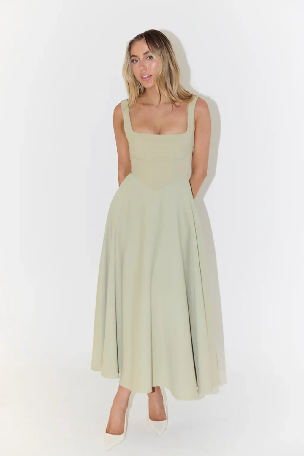 Women's summer dress cotton linen with tie straps and A-line cut