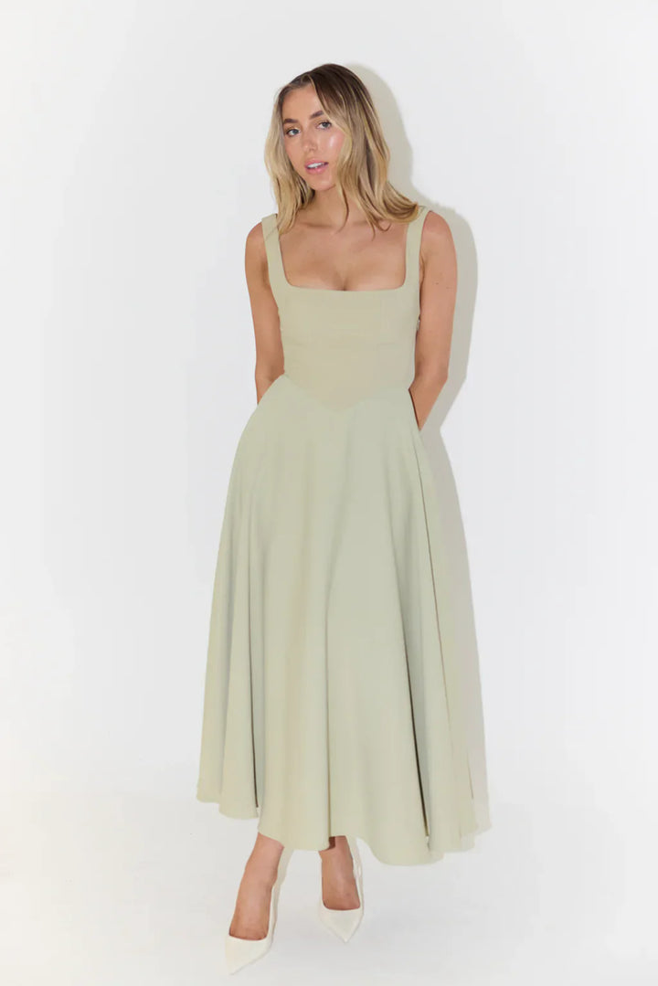 Women's summer dress cotton linen with tie straps and A-line cut