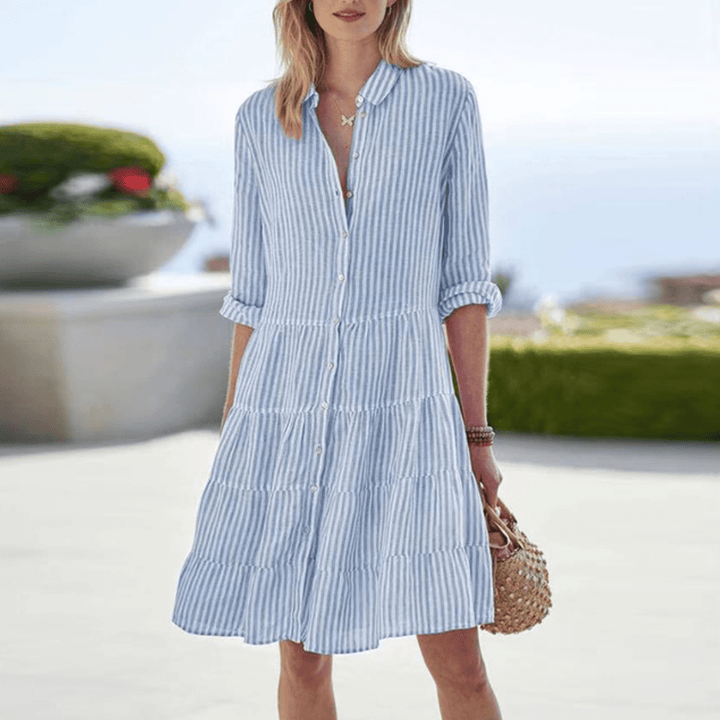 Women's Striped Long-Sleeve Midi Dress – Airy Casual Dress