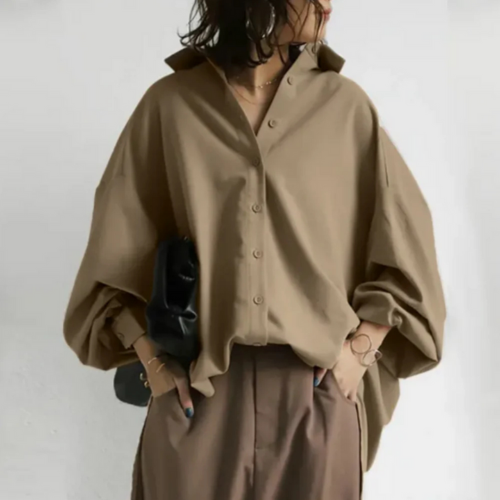 Elegant Oversize Blouse – Vegan Silk Blend, Puff Sleeves, Boho Style