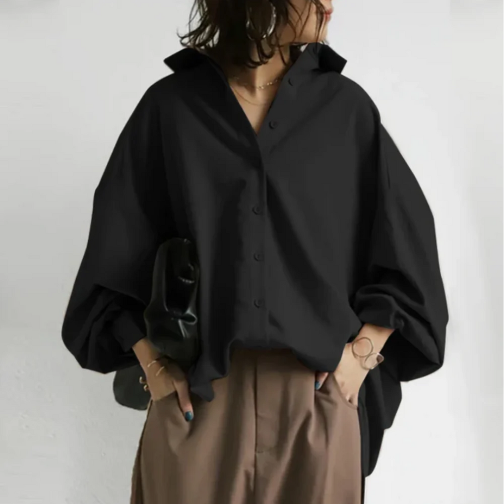 Elegant Oversize Blouse – Vegan Silk Blend, Puff Sleeves, Boho Style